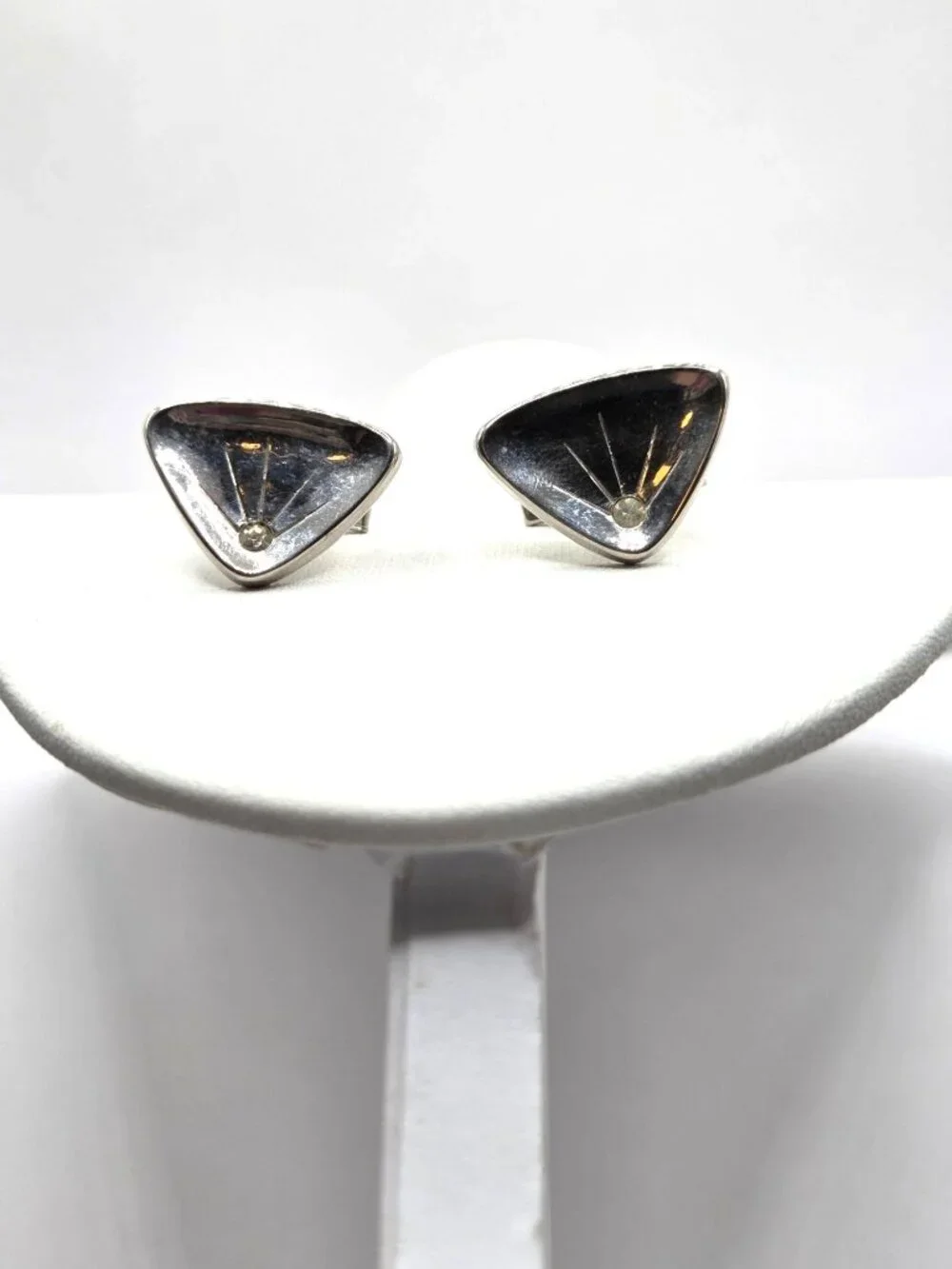 Vintage Modernist Sterling Silver Triangle Cufflinks With Starburst Design For M